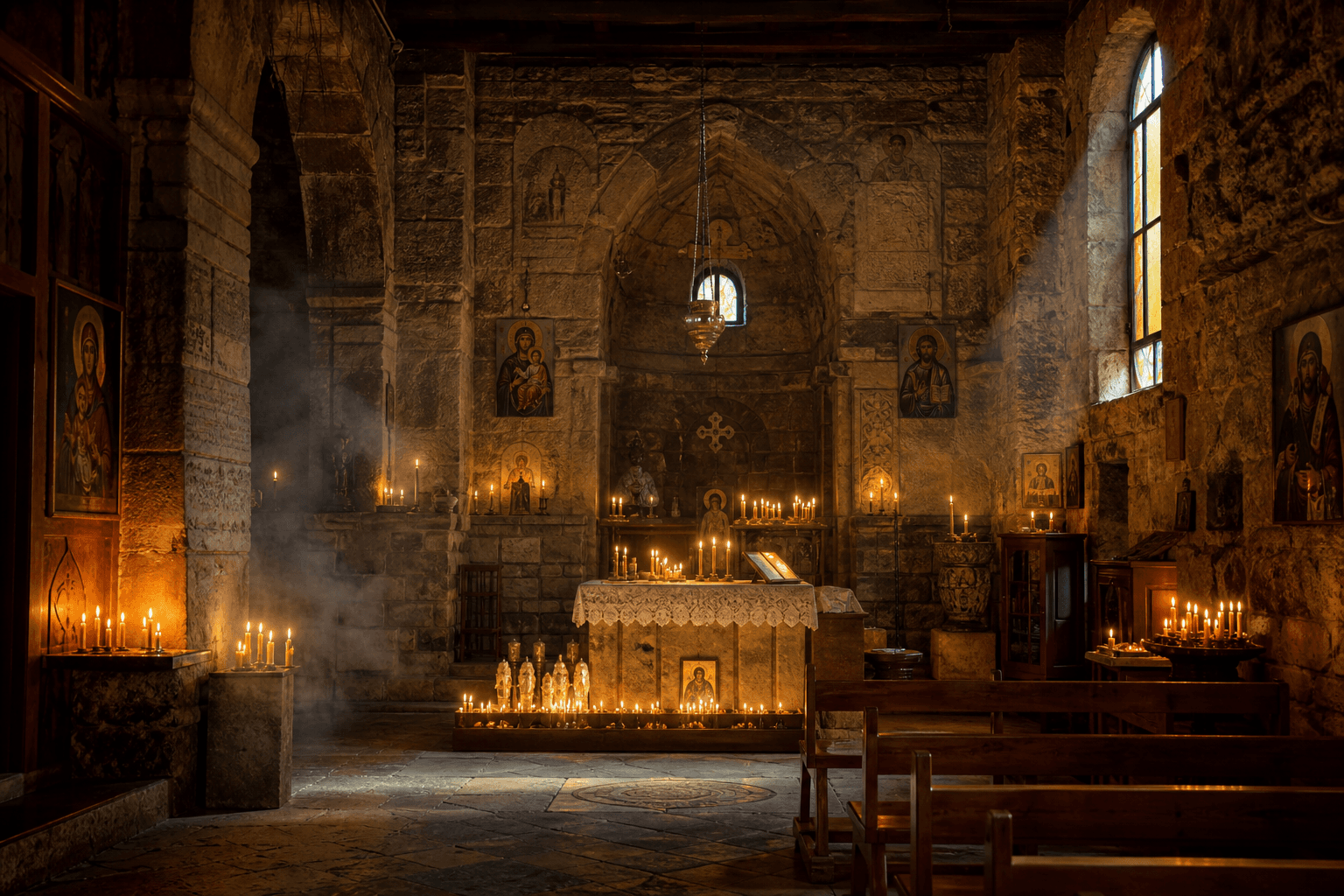 Yozgat Medyumları - taş kilise içinde mumlar ve büyü ritüeli atmosferi